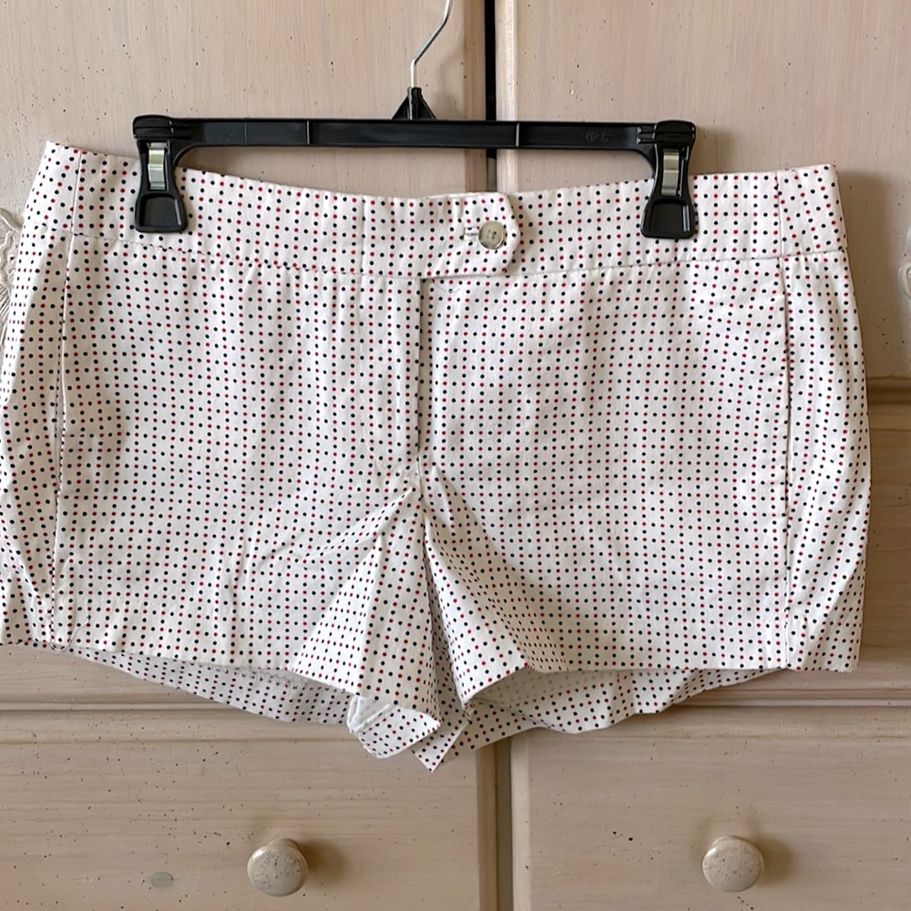J crew white and dot print shorts